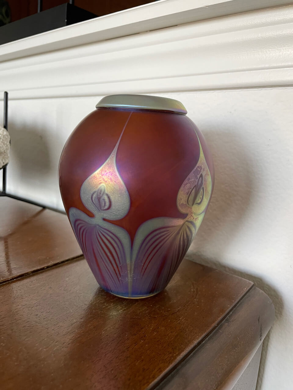 Signed, Hand-blown Glass Vase (Opalescent Burgundy)