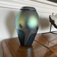 Signed, Hand-blown Glass Vase (Opalescent Green)